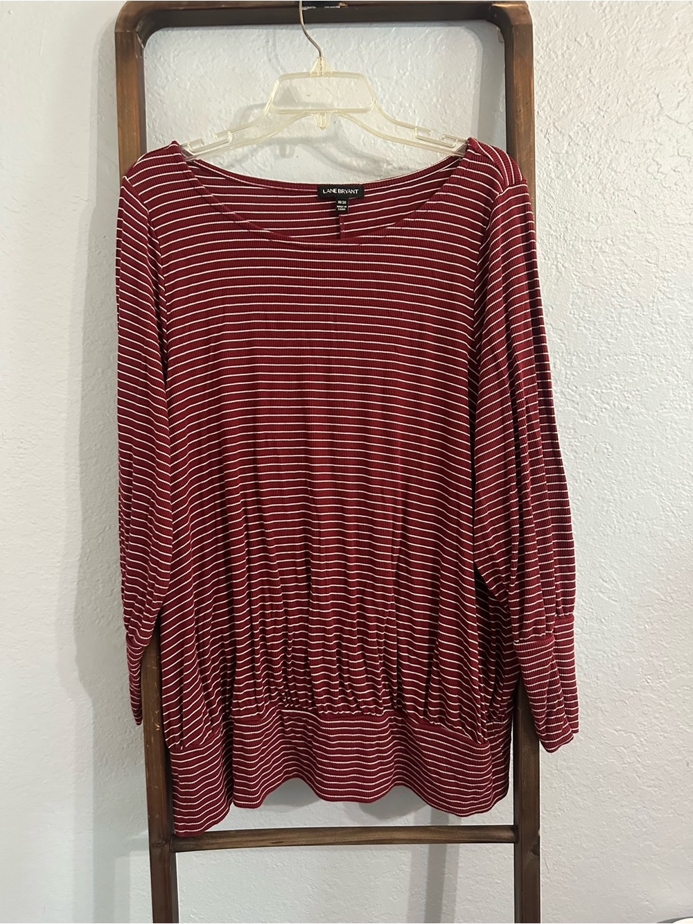 Lane Bryant deep red and White Striped Long Sleeve Top